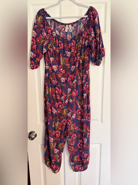 Tacera Pants - Tacera Navy Floral Jumpsuit with Pink & Green Accents